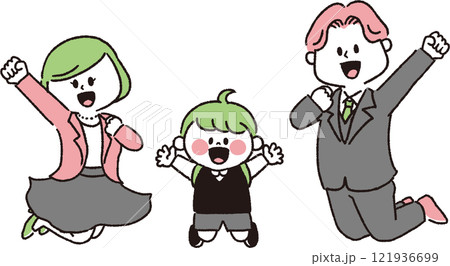 入学式でジャンプする家族（男の子バージョン） 121936699