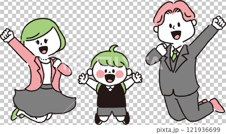 入学式でジャンプする家族（男の子バージョン） 121936699