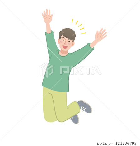 万歳・ジャンプする男性 121936795