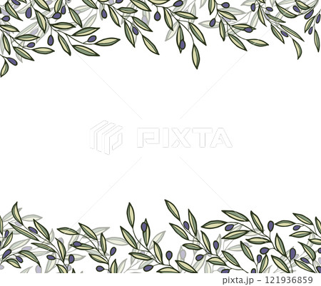 Vector background with olive tree decoration. Vegan food illustration 121936859