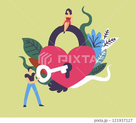 Heart Lock Key Romantic Illustration 121937127