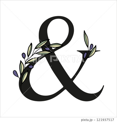 Olive branch alphabet letter for decor of card or wedding invite. Vector hand drawn illustration for design Olive branch alphabet letter for decor of card or wedding invite. Vector hand drawn illustration for design 121937517