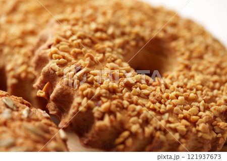 Delicious sesame cookies displayed close up with a golden brown texture and a crunchy appearance Delicious sesame cookies displayed close up with a golden brown texture and a crunchy appearance 121937673