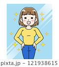 鏡の前で痩せた自分に自信を持つ女性のイラスト 121938615