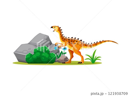 Jurassic Scutellosaurus dinosaur funny character. Extinct reptile, prehistoric lizard or Jurassic era dinosaur cute cartoon vector personage. Paleontology animal cheerful character or isolated mascot Jurassic Scutellosaurus dinosaur funny character. Extinct reptile, prehistoric lizard or Jurassic era dinosaur cute cartoon vector personage. Paleontology animal cheerful character or isolated mascot 121938709
