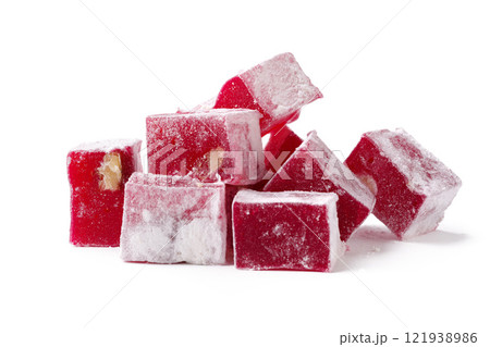 Delicious Turkish delight with nuts dusted in powdered sugar is ready to savor at any time Delicious Turkish delight with nuts dusted in powdered sugar is ready to savor at any time 121938986