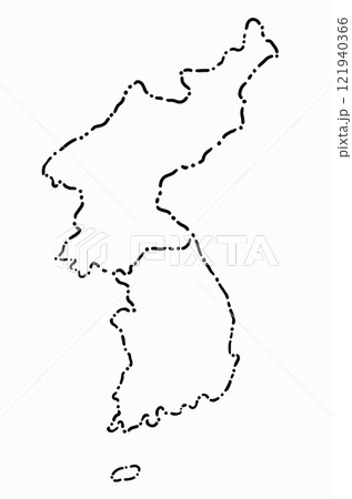 Doodle freehand dash line drawing of Korea map. 121940366