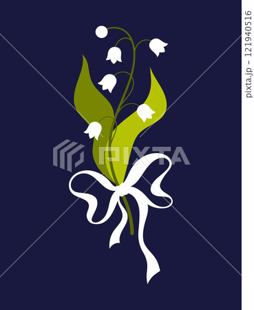 Illustration of bouquet of lilies of valley. Beautiful, delicate modern print. Illustration of bouquet of lilies of valley. Beautiful, delicate modern print. 121940516
