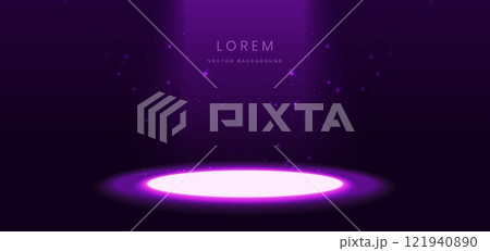 Scene purple glowing with podium glowing neon lights in futuristic. Scene purple glowing with podium glowing neon lights in futuristic. 121940890