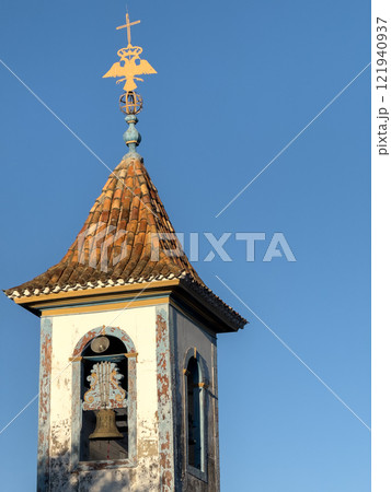 Historical Church Steeple with Bell and Weather Vane Historical Church Steeple with Bell and Weather Vane 121940937