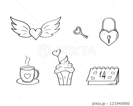Vector doodle Valentine's Day cartoon icons. Hand drawn symbols of love. Vector doodle Valentine's Day cartoon icons. Hand drawn symbols of love. 121940980