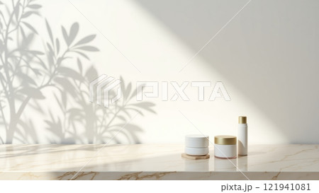 Polished Cream-Colored Marble Table with Subtle Veining 121941081