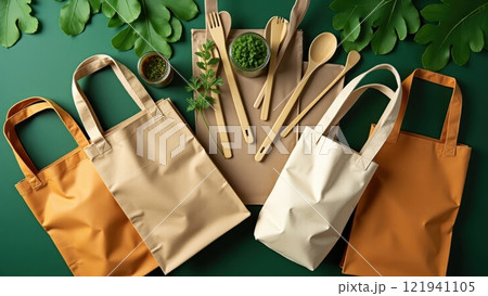 Vibrant Eco-Friendly Flatlay with Natural Elements 121941105