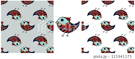 Folk ornament. Set Seamless Patterns 121941173