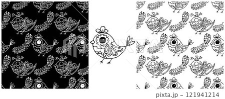 Folk ornament. Monochrome Seamless Patterns 121941214