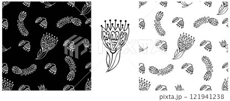 Folk ornament. Monochrome Seamless Patterns Folk ornament. Monochrome Seamless Patterns 121941238