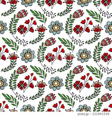 Seamless pattern. Folk ornament. Pattern in hand drawn style 121941539