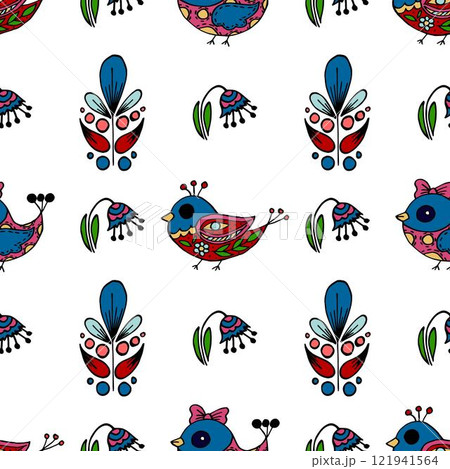 Seamless pattern. Folk ornament. Pattern in hand drawn style Seamless pattern. Folk ornament. Pattern in hand drawn style 121941564