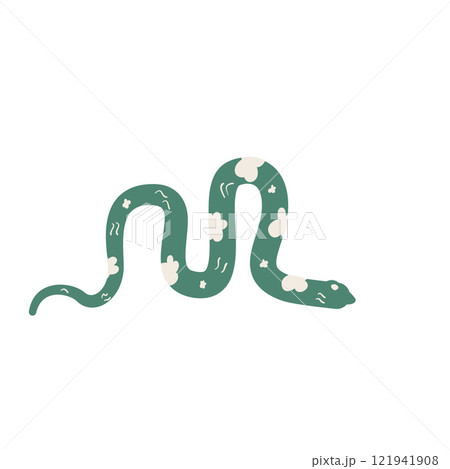 Green snake Chinese New Years symbol. Cny zodiac snake lunar 2025 isolated on white background. Vector hand drawn flat illustration 121941908