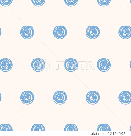 Polka dots seamless pattern crayon drawn. Circle confetti endless background. Birthday round points by pencil repeat cover. Scribble spots marker draw. Vector surface design festive motif. 121941924