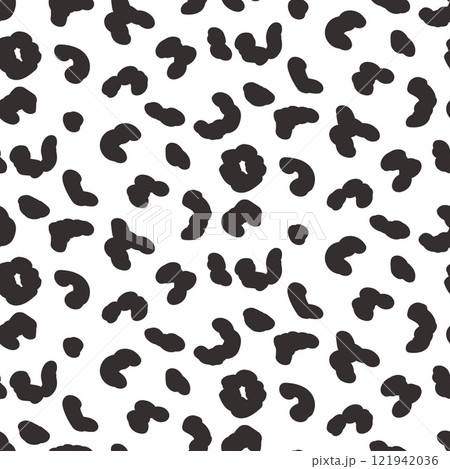 Abstract animal monochrome seamless pattern.Dalmatian, leopard or ocelot print allover background. Jaguar fur continuous vector hand drawn ornament. Surface pattern design camouflage motif. 121942036