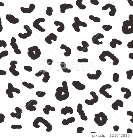 Abstract animal monochrome seamless pattern.Dalmatian, leopard or ocelot print allover background. Jaguar fur continuous vector hand drawn ornament. Surface pattern design camouflage motif. Abstract animal monochrome seamless pattern.Dalmatian, leopard or ocelot print allover background. Jaguar fur continuous vector hand drawn ornament. Surface pattern design camouflage motif. 121942039