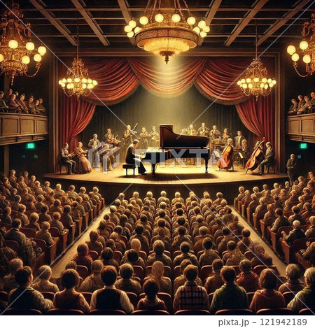 コンサート会場でのピアノ演奏・大舞台・ホール コンサート会場でのピアノ演奏・大舞台・ホール 121942189