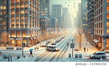 雪の降る街並み 雪の降る街並み 121942216