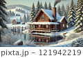 雪の積もったコテージ 121942219