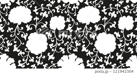 Monochrome black and white silhouette chinoiserie seamless pattern 121942304
