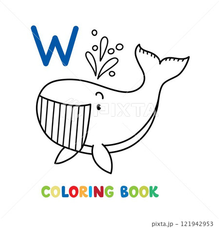 Funny whale. Animals coloring book for kids Funny whale. Animals coloring book for kids 121942953