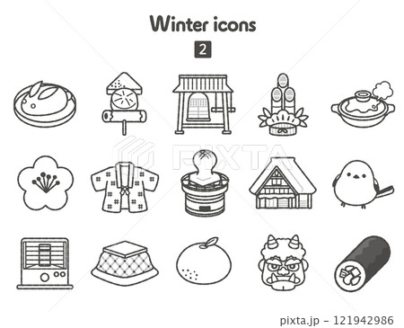 和風の冬のアイコン集 121942986