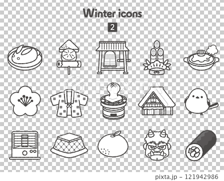 和風の冬のアイコン集 121942986