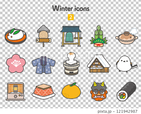 A collection of Japanese-style winter icons 121942987