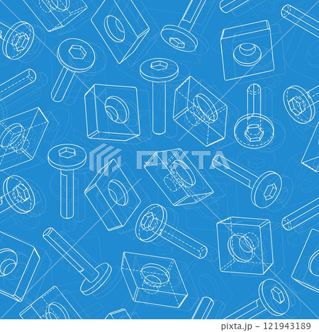 Mechanical engineering drawings on blue background. Cutter, assembly tool with replaceable multi-faceted plate. Technical Design. Cover. Blueprint. Vector illustration. 121943189
