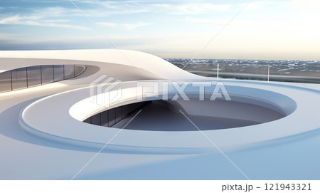 Abstract architecture design influenced by nature and soft forms. Generated AI. 121943321