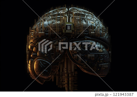Artificial intelligence science concept with technological AI brain on the circuit board. Generated AI. 121943387