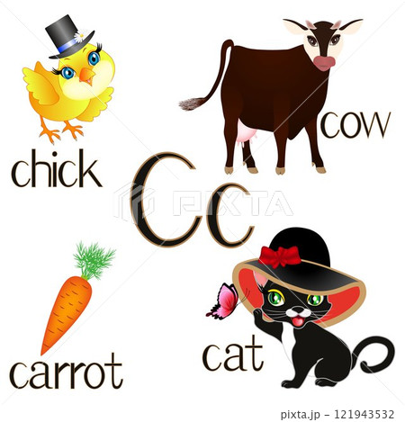 Illustration for teaching children the English alphabet. The letter Cc. 121943532