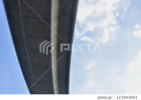under curved way on highway with blue sky background in Thailand under curved way on highway with blue sky background in Thailand 121943601