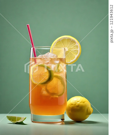 Refreshing Lemon-Lime Iced Tea in Minimalist Setup 121943612