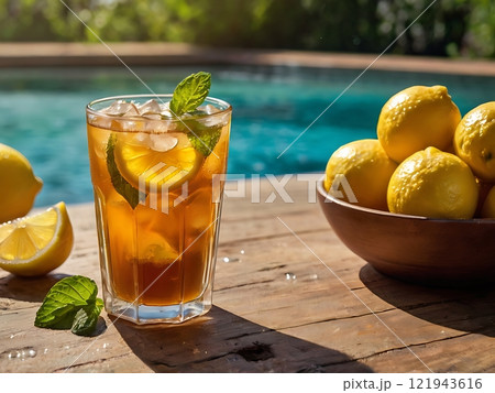 Iced Lemon Tea by the Poolside 121943616