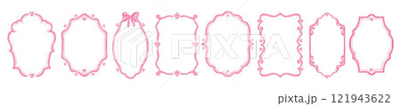 Love doodle frame set, watercolor cute Valentine day border, vector pink heart wedding card design.  121943622