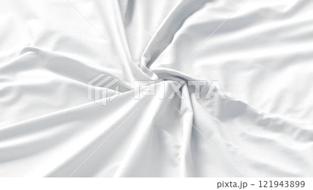 Blank white folded swirl fabric material mockup, side view 121943899