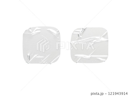 Blank white square adhesive crumpled tape mockup, top view 121943914