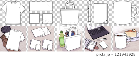 無地のペンと付箋とその使用例のイラスト 121943929