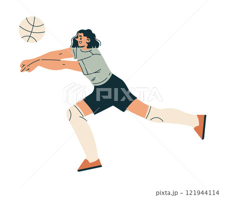 Sport with Woman Character Play Volleyball Engaged in Physical Activity Vector Illustration 121944114