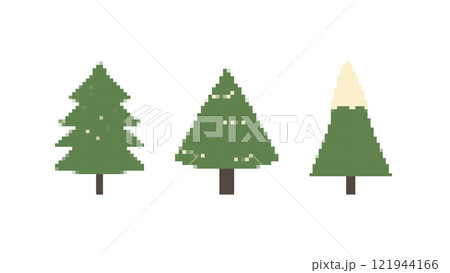 Pixel trees. Pine and spruce. Three objects isolated on a white background. Game development, mobile app. 121944166