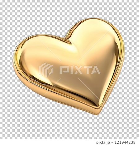 Golden heart isolated on white background, yellow gold heart-shaped jewel, Valentine's Day love symbol 121944239