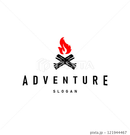 Design wood and fire, logo campfire bonfire vector camping adventure vintage illustration Design wood and fire, logo campfire bonfire vector camping adventure vintage illustration 121944467