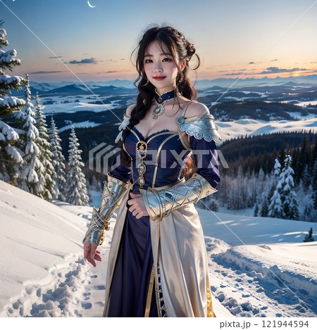 青空と雪景色と黄昏　 121944594